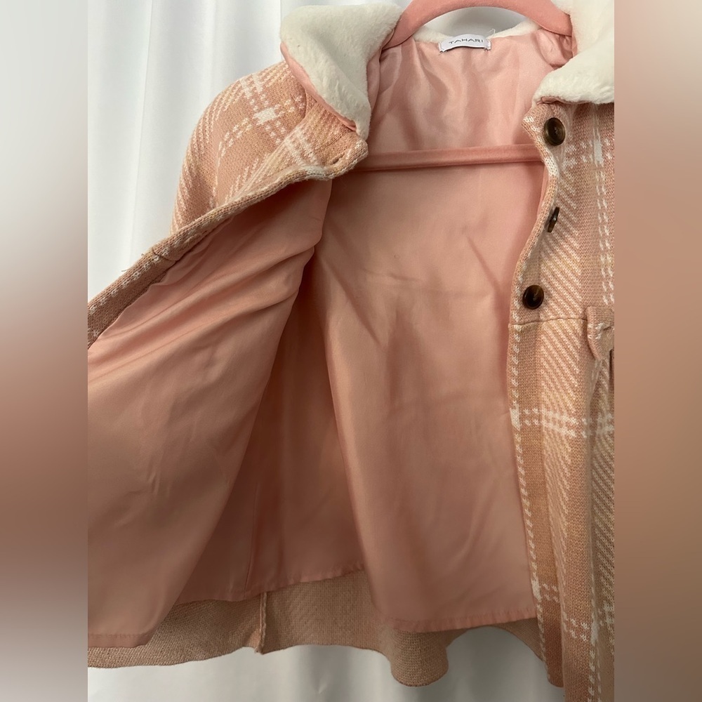 Tahari Girls' Pink Plaid Faux Fur Collar Dress Coat (1096) - Picture 10 of 13
